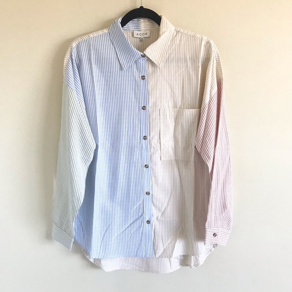 ACOA Striped Color Block Button Down Long Sleeved Shirt NWT From Buckle - Picture 2 of 16
